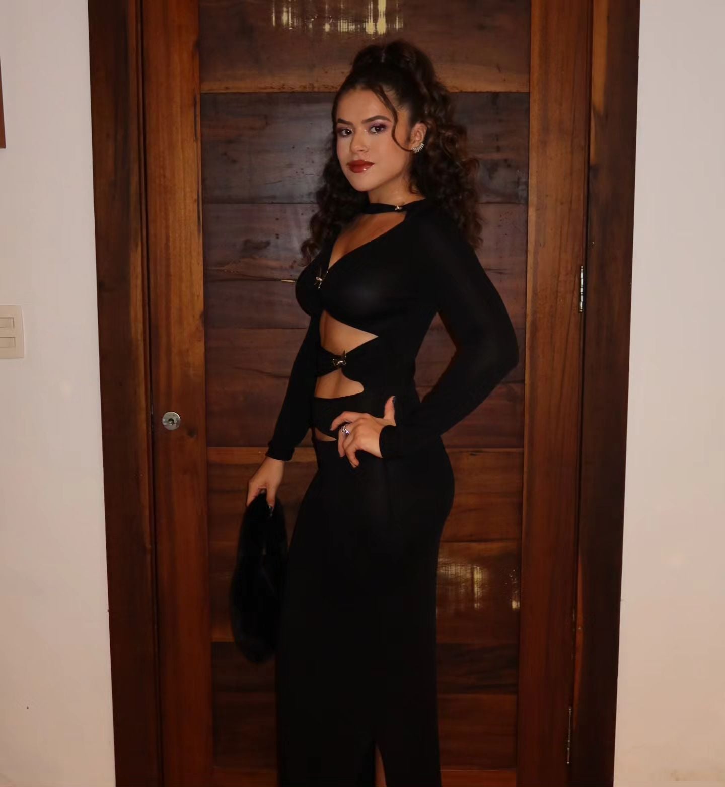 Long Sleeve Butterfly Cut Out Maxi Dress Black HV1067