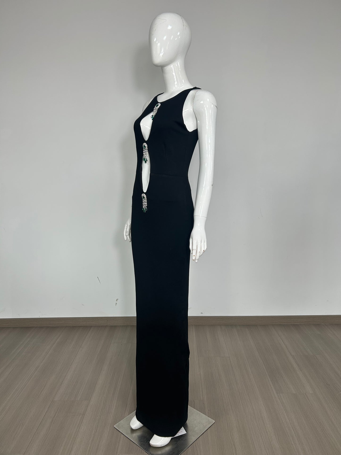 Crystal Cut Out Detail Maxi Dress Black HV2119