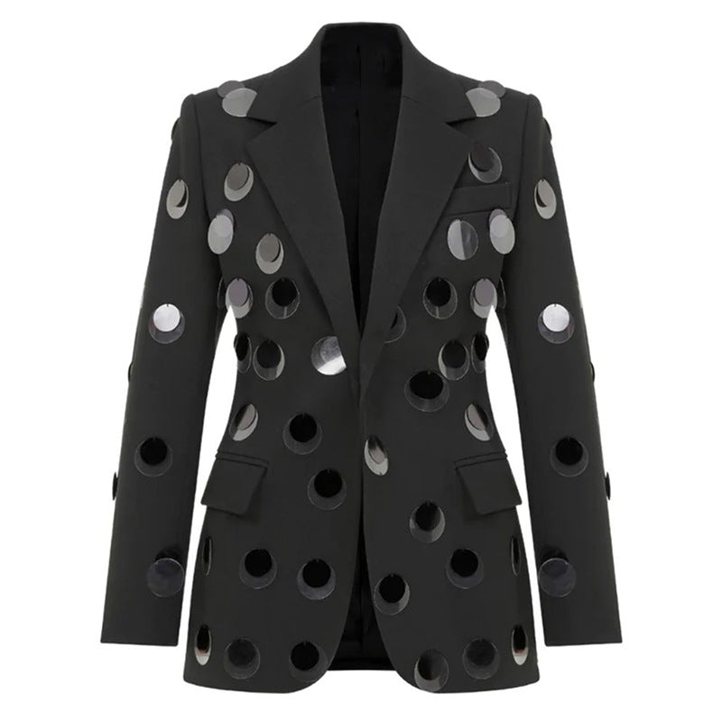 Long Sleeve Big Sequin Blazer Black