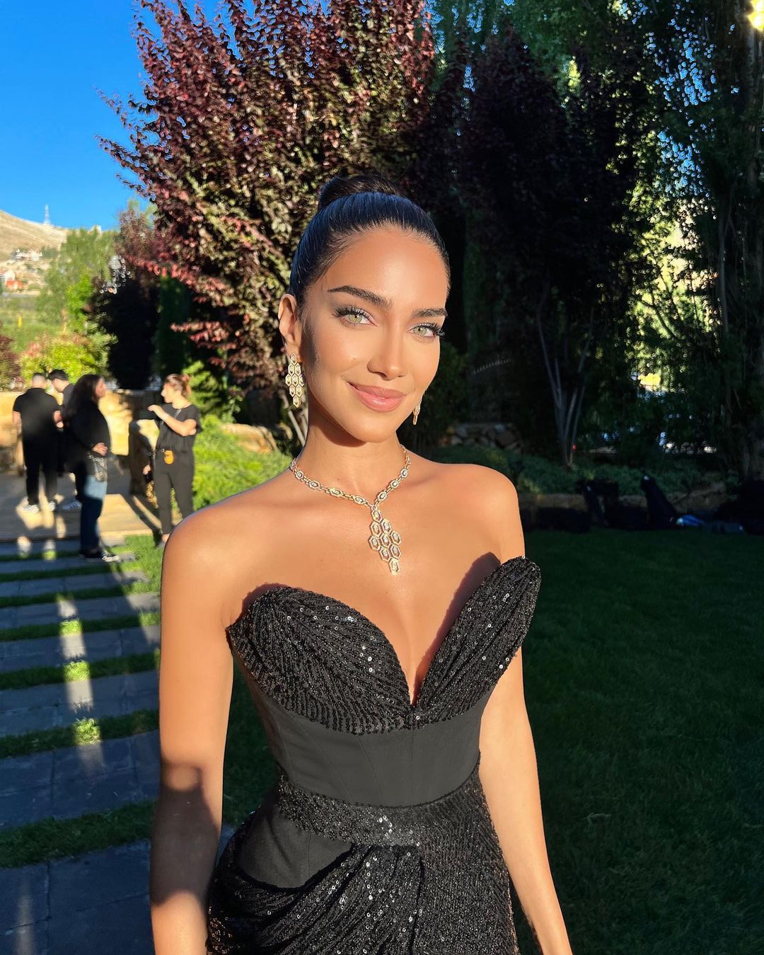 Strapless Sequin Two Piece Maxi Dress Black HV9217