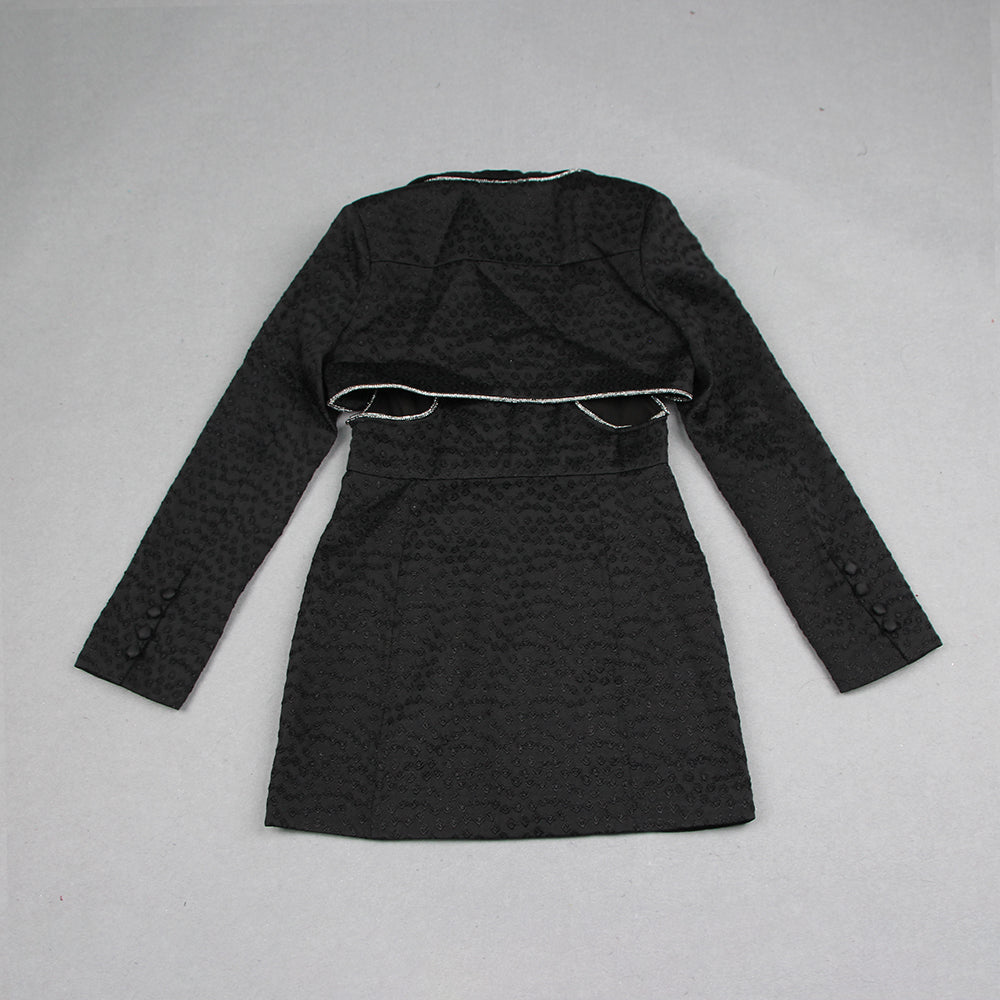 Long Sleeve Crystal Trim Blazer Dress Black HV9354
