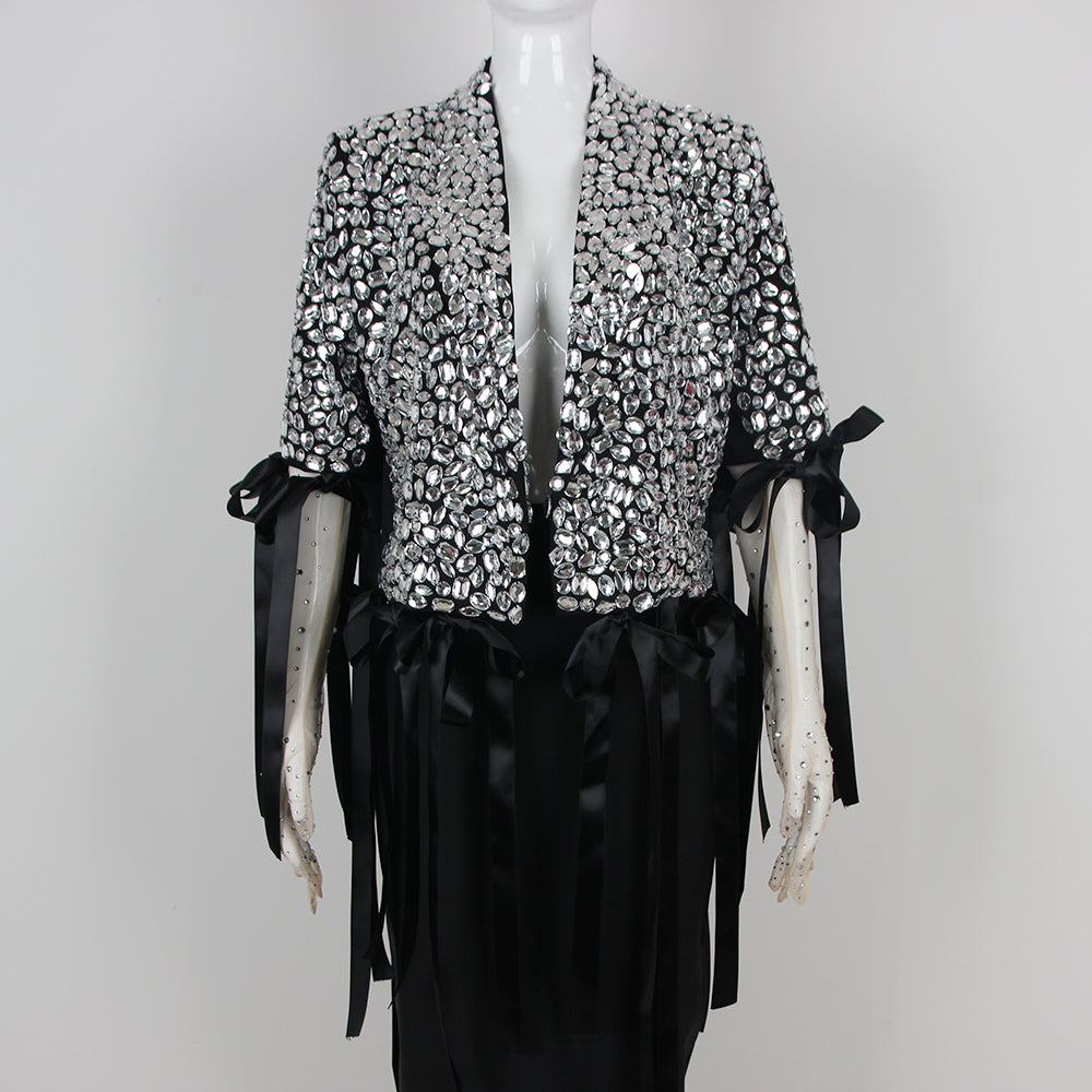 Long Sleeve Crystal Ribbon Jacket Black