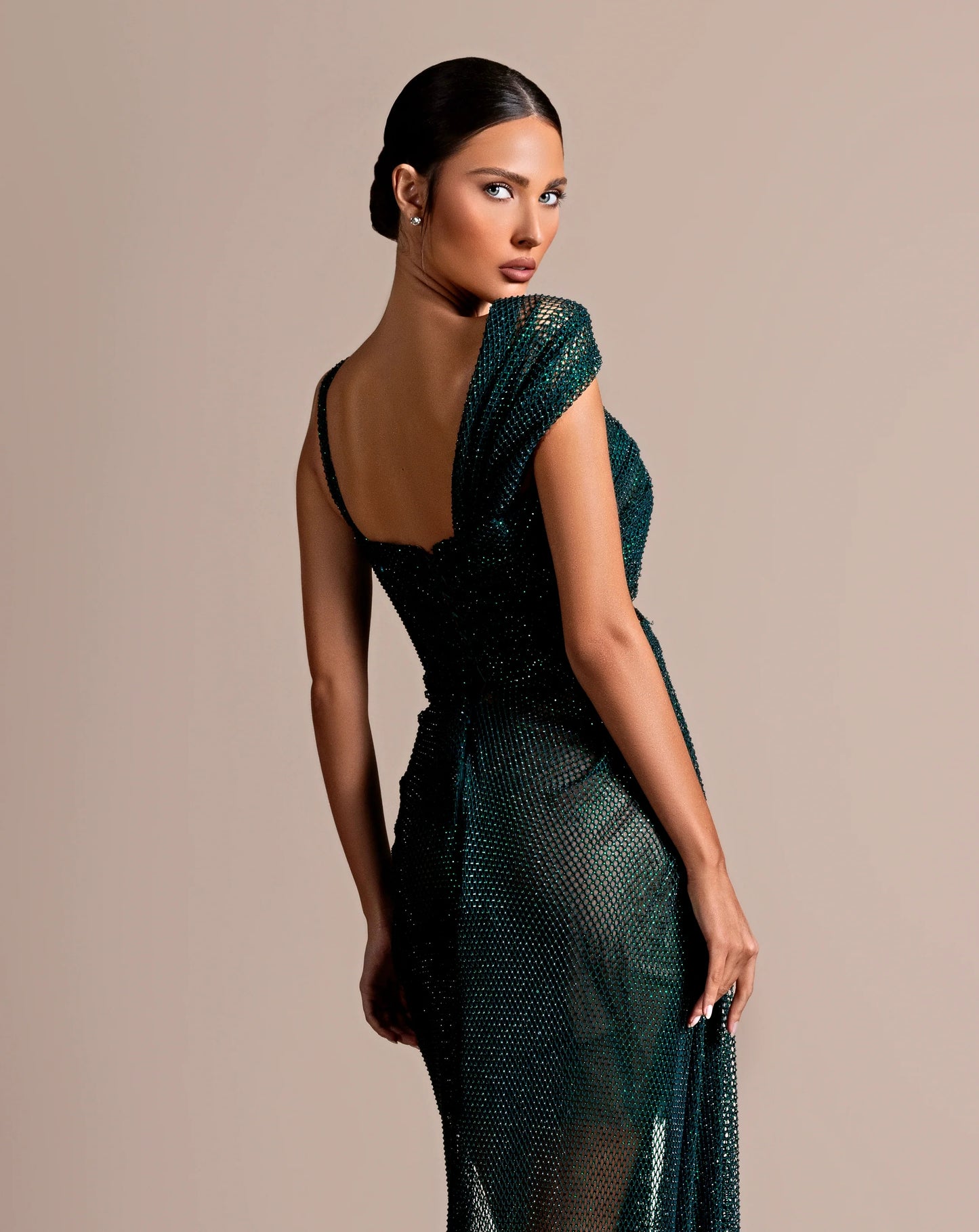 Sparkly Draped Maxi Dress Green HV2150