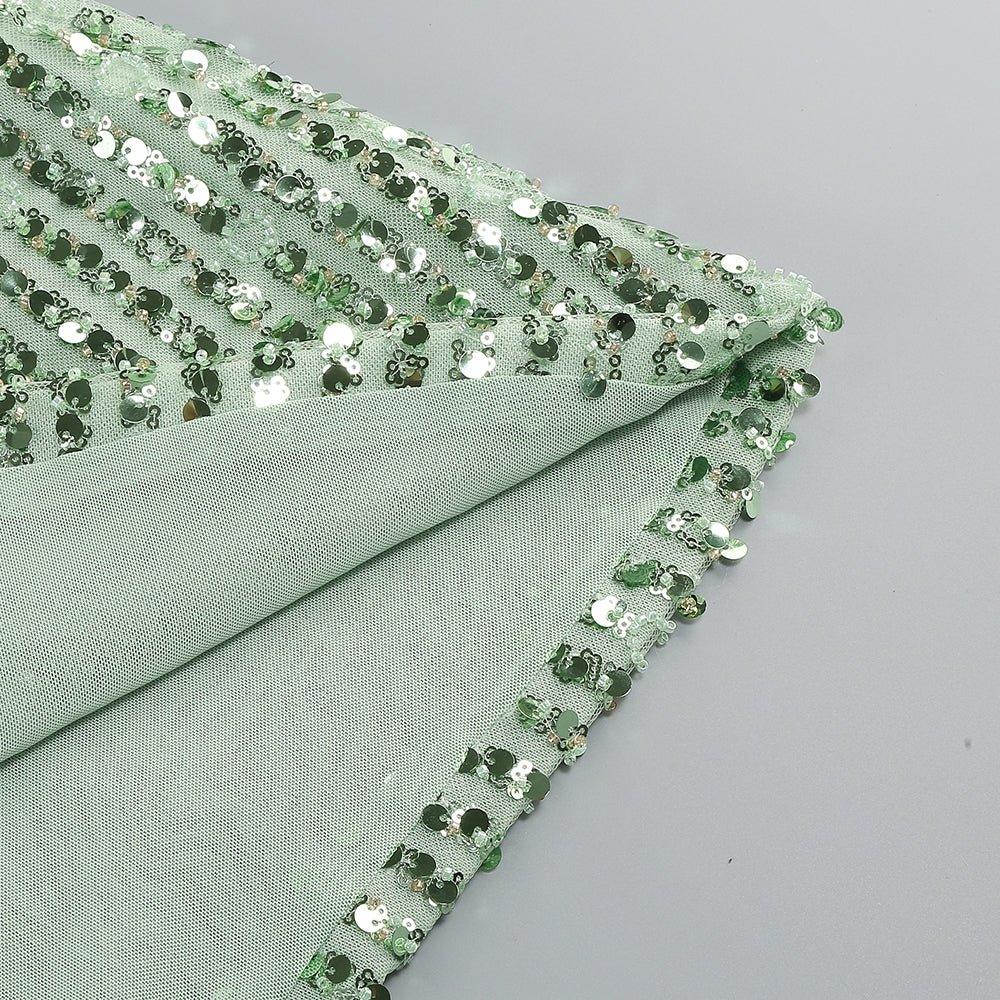 Halter Crystal Sequin Dress Green HV1372