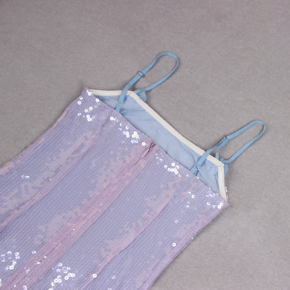 Flower Ruffle Detail Sequin Maxi Dress Silver HV9712