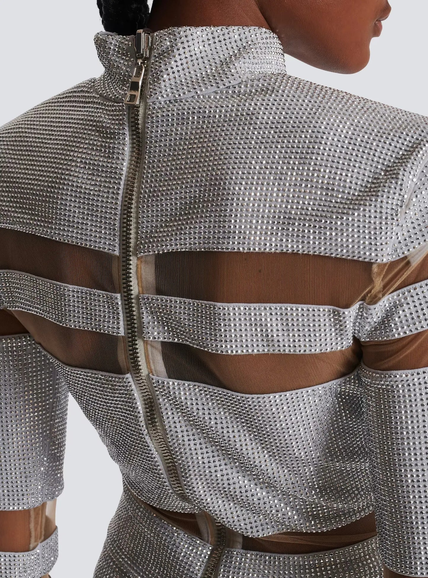 Long Sleeve Studded Mesh Two Piece Dress HV1939