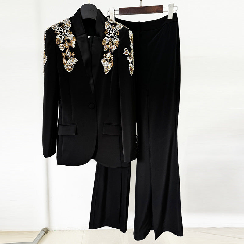 Crystal Floral Long Sleeve Suit Black HV1484