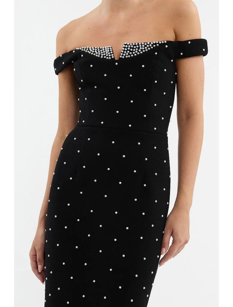 Pearl Bardot Midi Dress Black HV1770