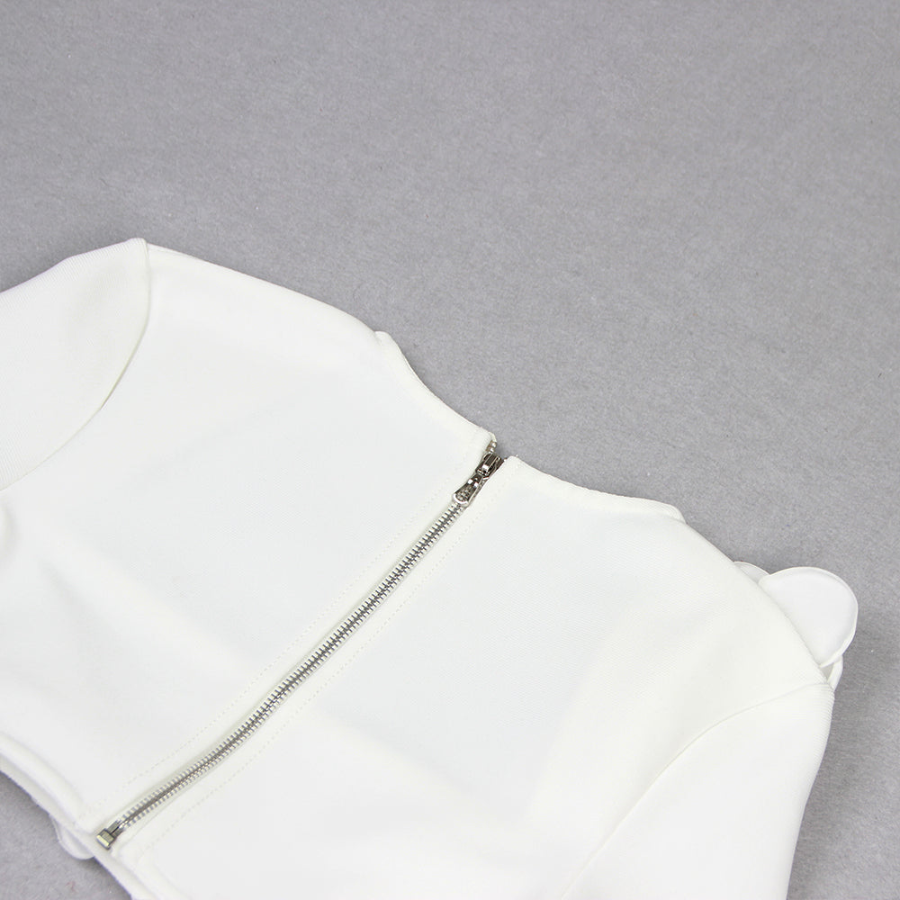 Long Sleeve Flower Detail Two Piece Maxi Dress White HV1155