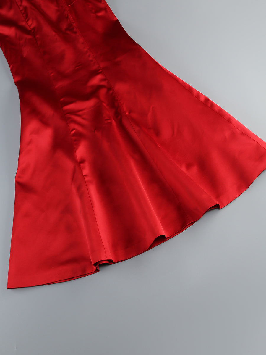 Strapless Floral Puff Detail Corset Maxi Dress Red