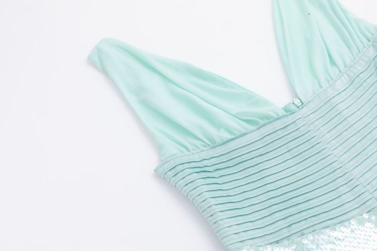Pleated Sequin Midi Dress Green