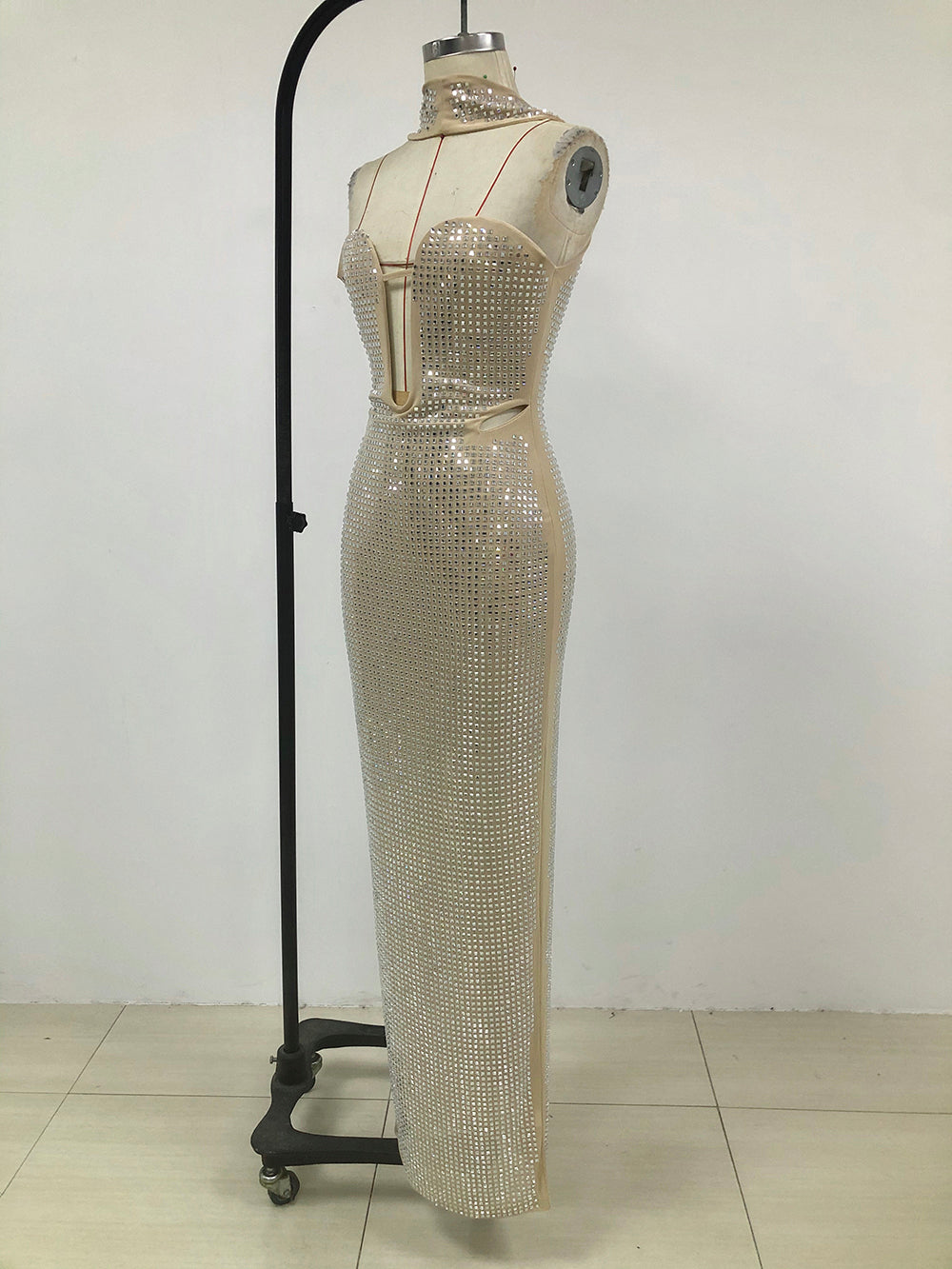 Halter Crystal Maxi Dress Nude