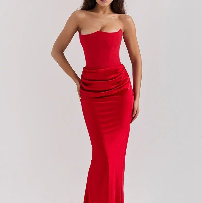 Strapless Corset Draped Maxi Dress