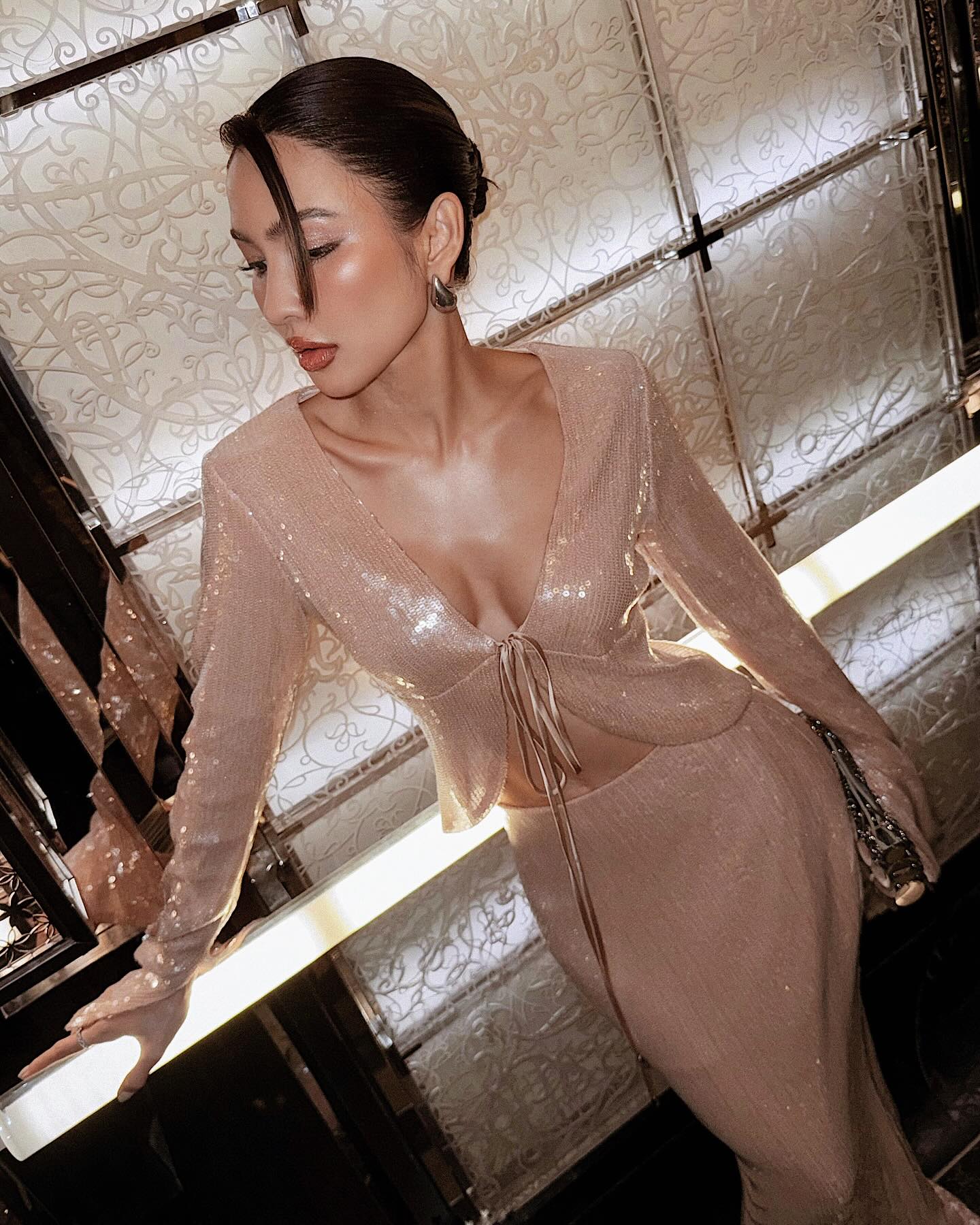 Long Sleeve Sequin Two Piece Maxi Dress HV2163