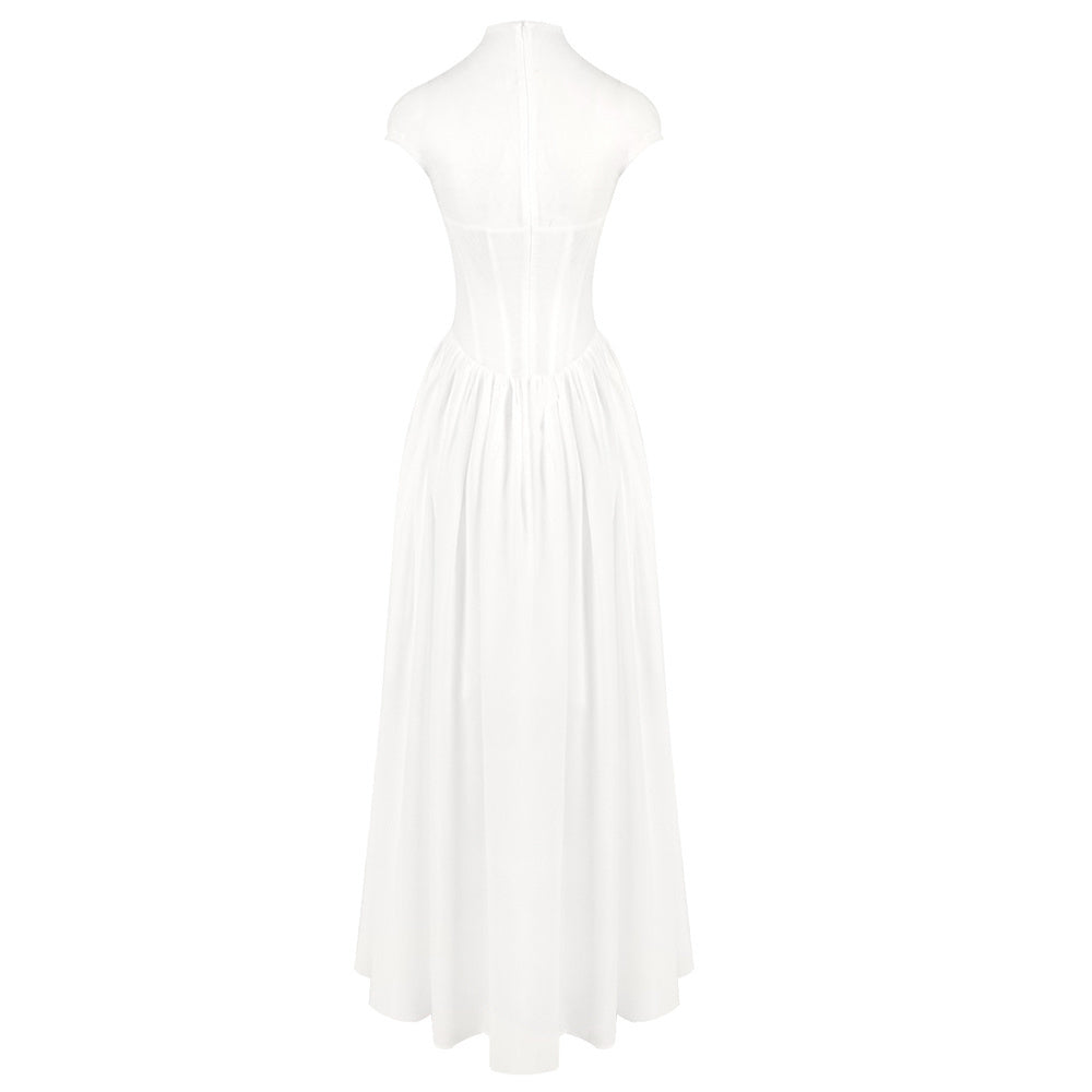 Structured Mesh A Line Maxi Dress White HV2638