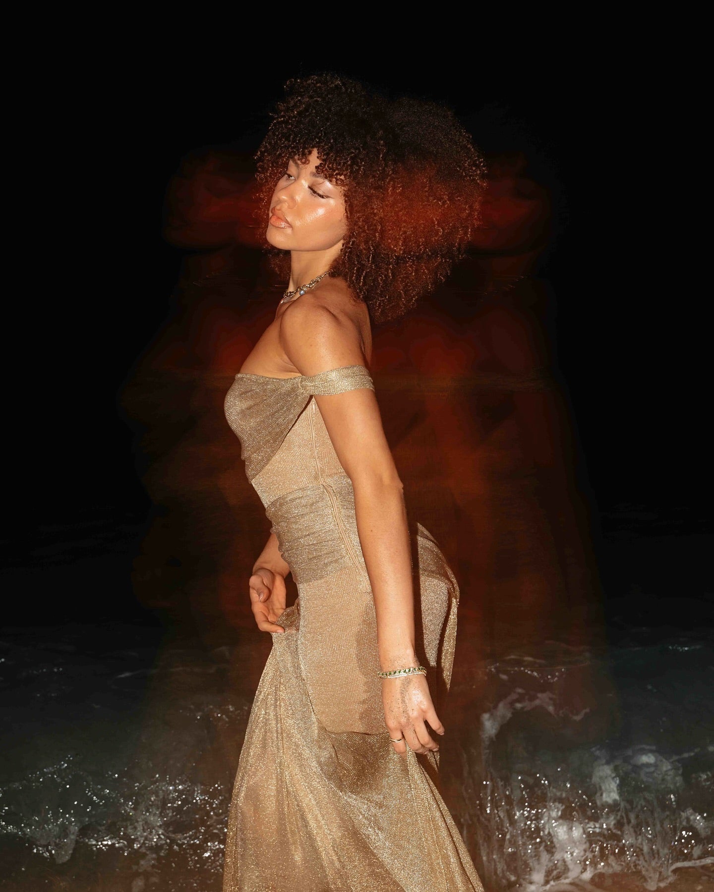 One Shoulder Draped Maxi Dress Gold Nude HV2070