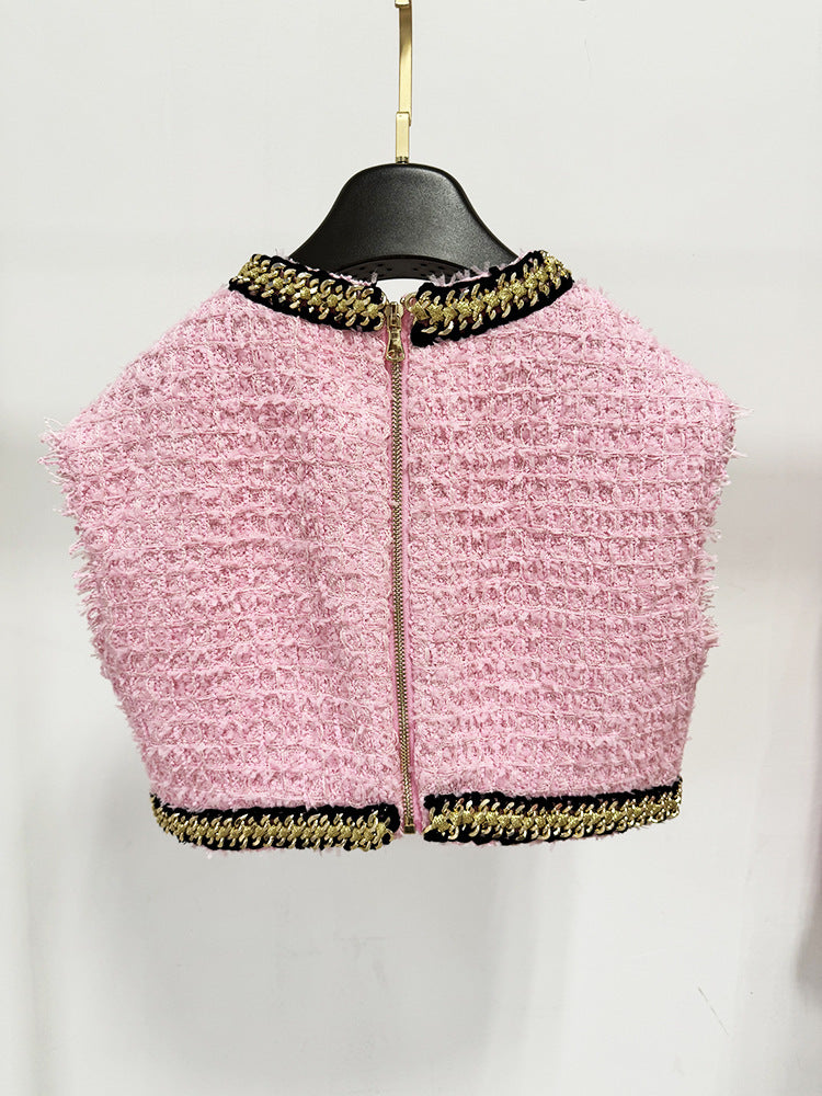 Long Sleeve Gold Trim Two Piece Set Pink HV1423