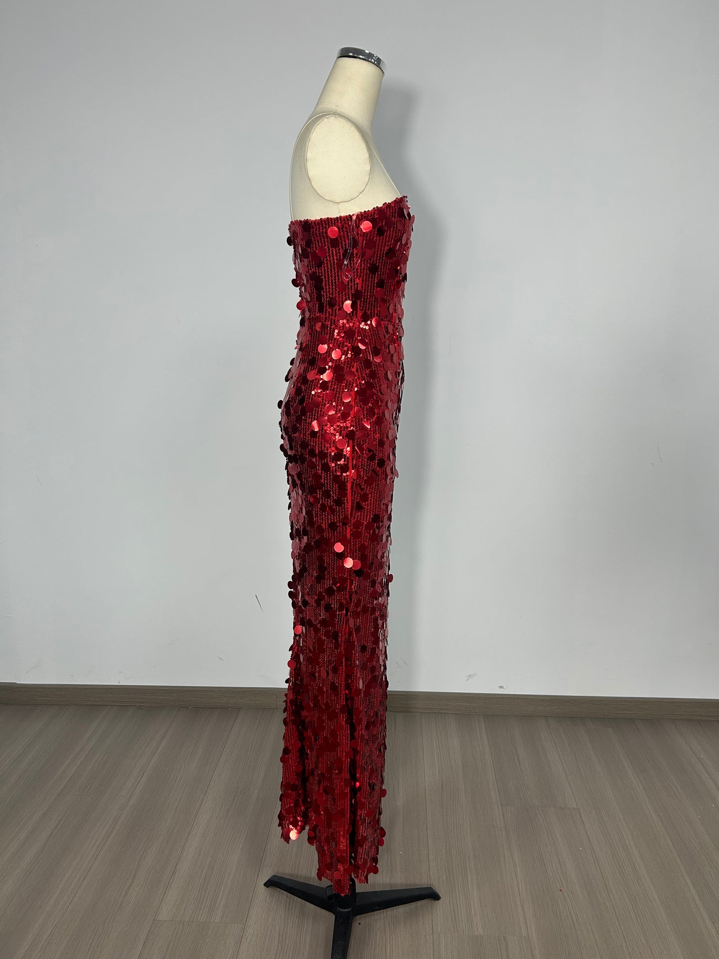 Strapless Big Sequins Maxi Dress Red BB505
