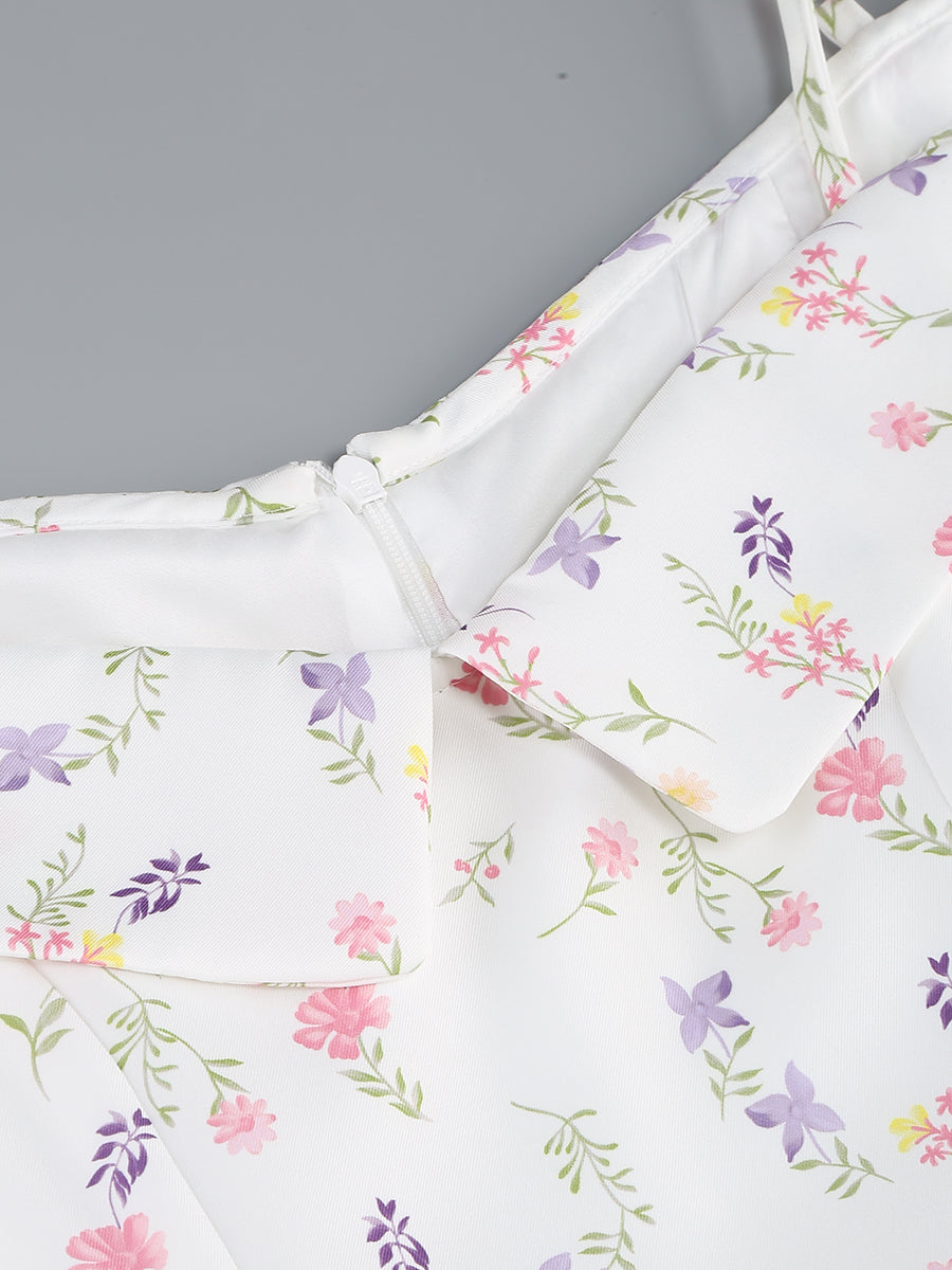 Floral Bardot A Line Dress White HV1257