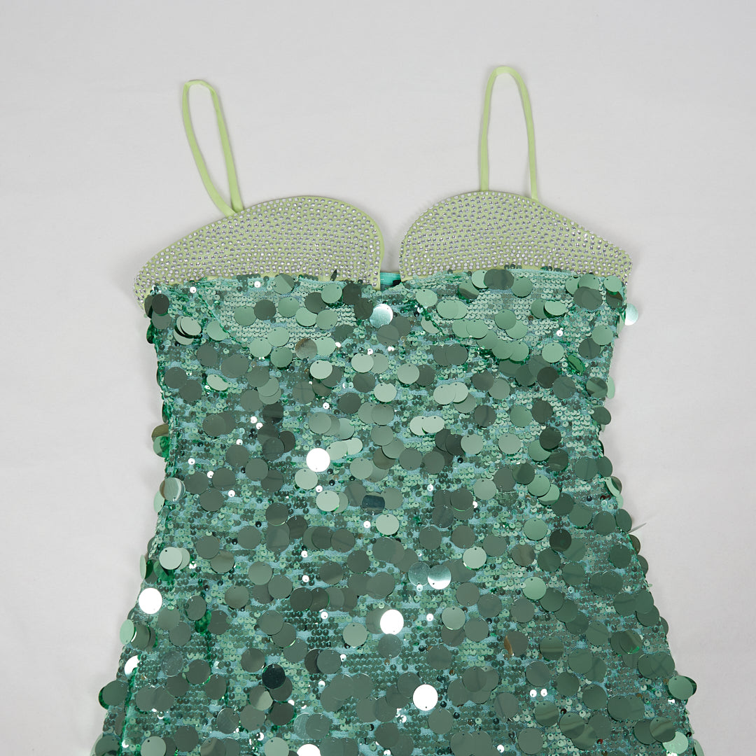 Sequin Studded Dress Green