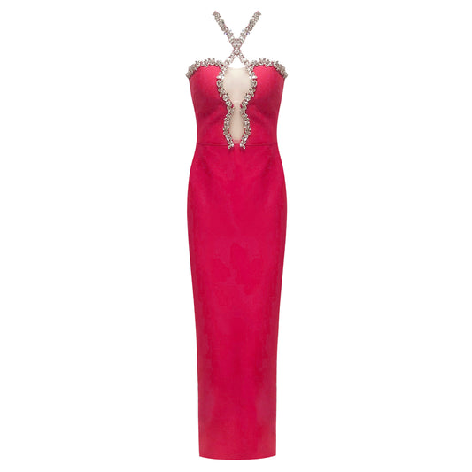 Halter Crystal Maxi Dress