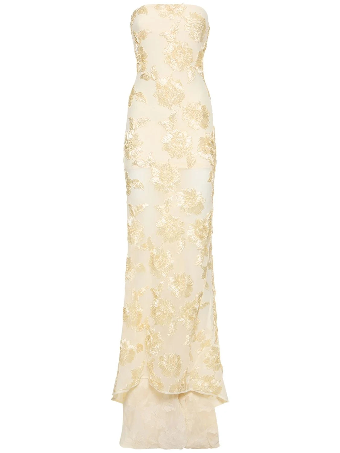 Strapless Floral Tail Maxi Dress Ivory HV1408