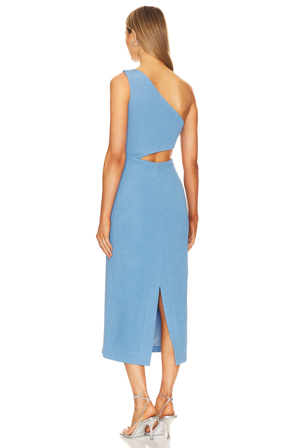 One Shoulder Pearl Flower Midi Dress Blue HV1188