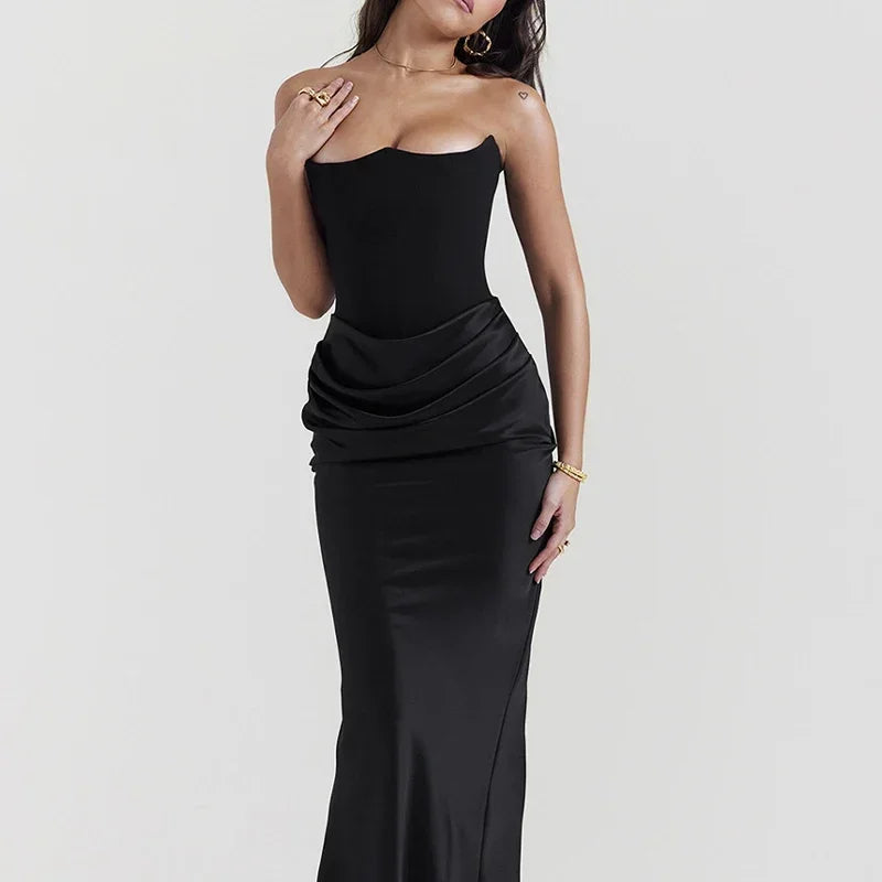 Strapless Corset Draped Maxi Dress