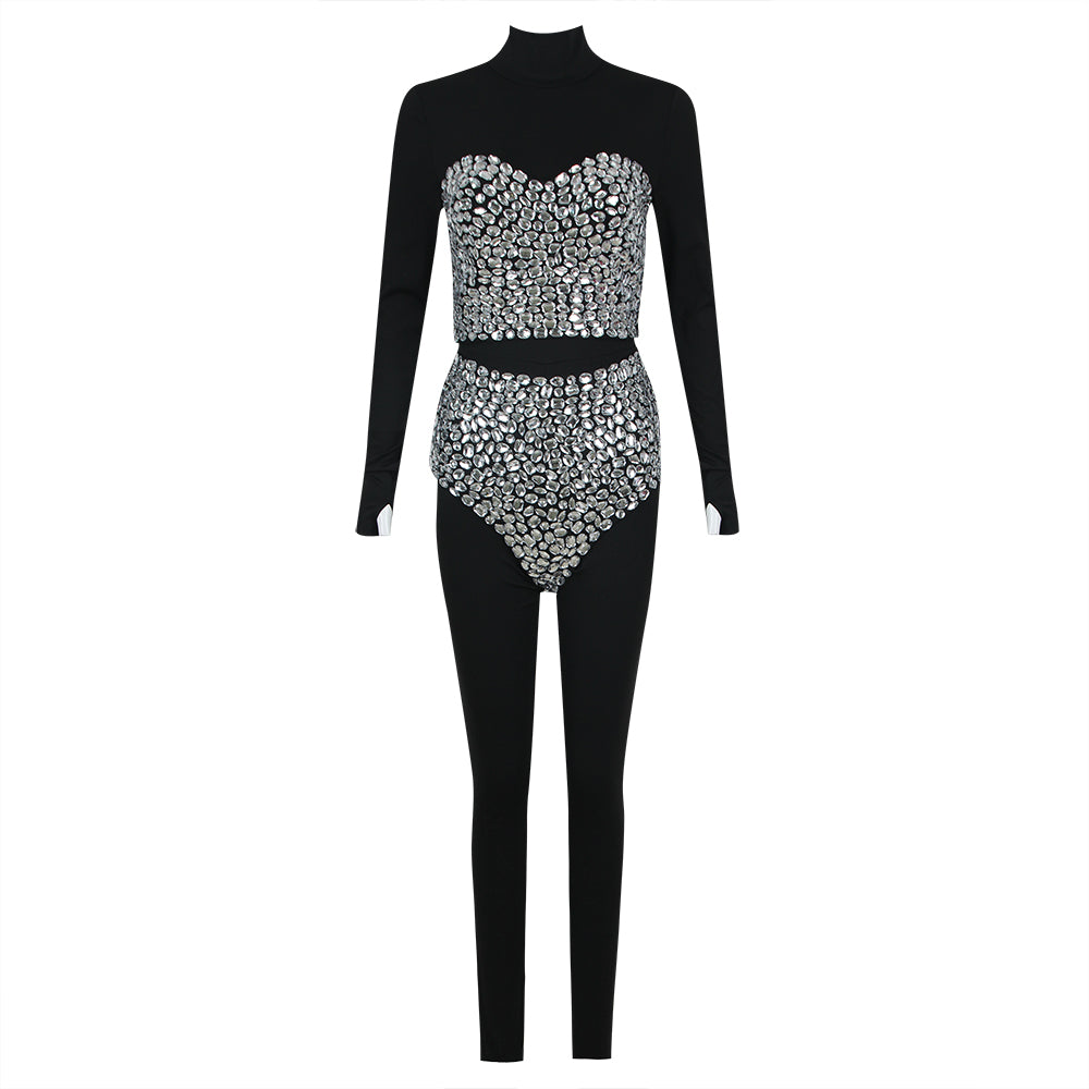 Long Sleeve Crystal Three Piece Jumpsuit HV1341