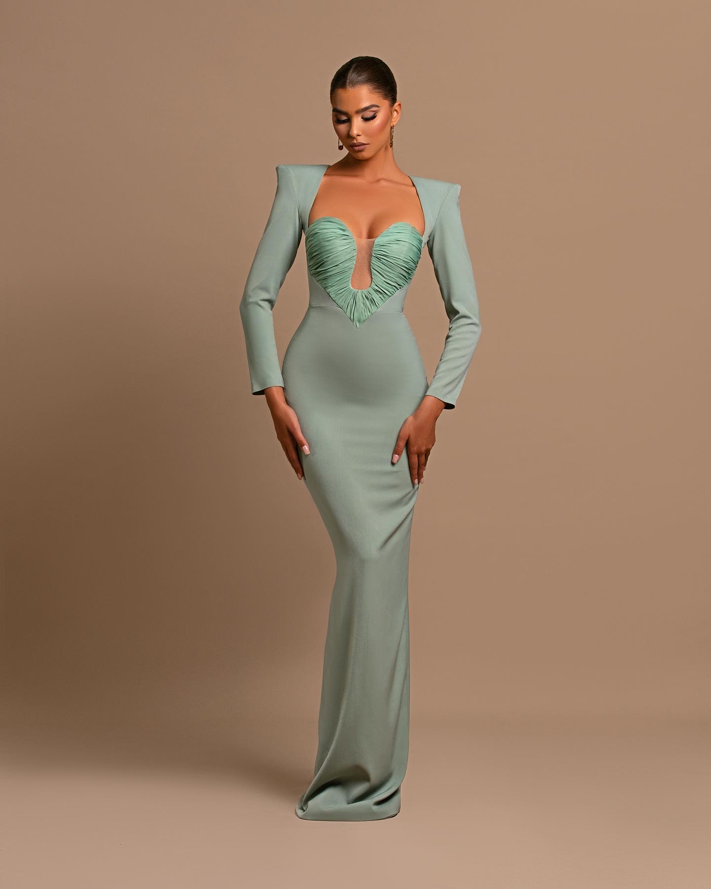 Long Sleeve Draped Bustier Maxi Dress HV1991