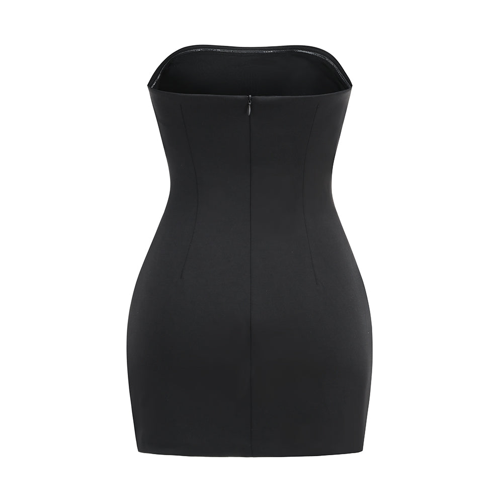 Strapless Crystal Bow Detail Dress Black HV1776