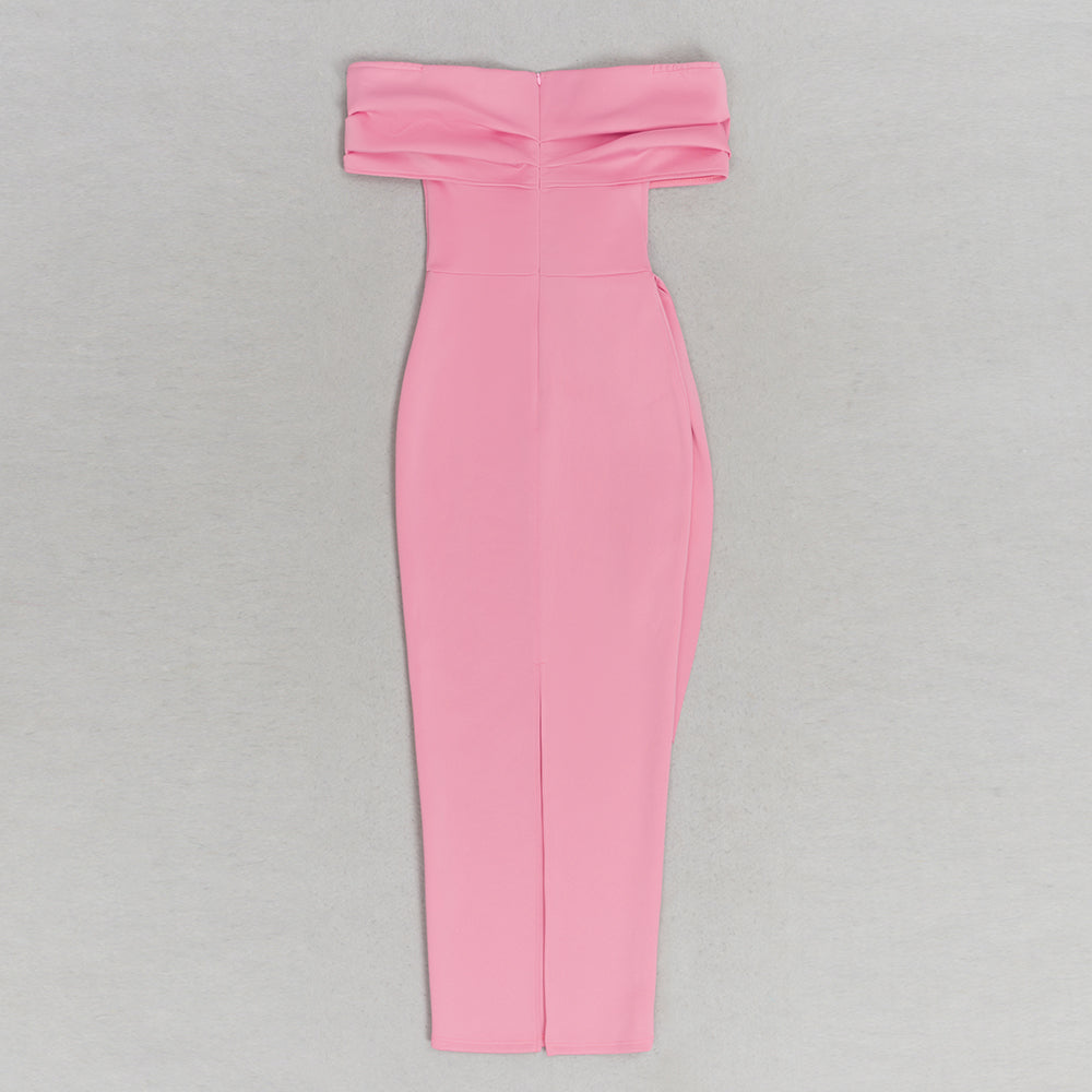 Draped Off Shoulder Maxi Dress Pink HV9671