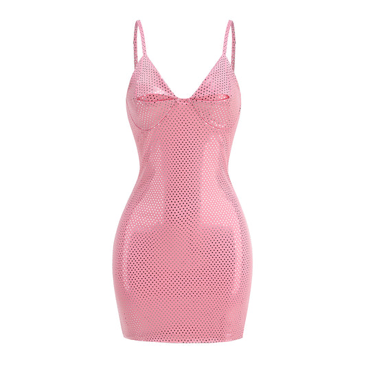 Silver Polka Dot Bustier Dress Pink HV1747