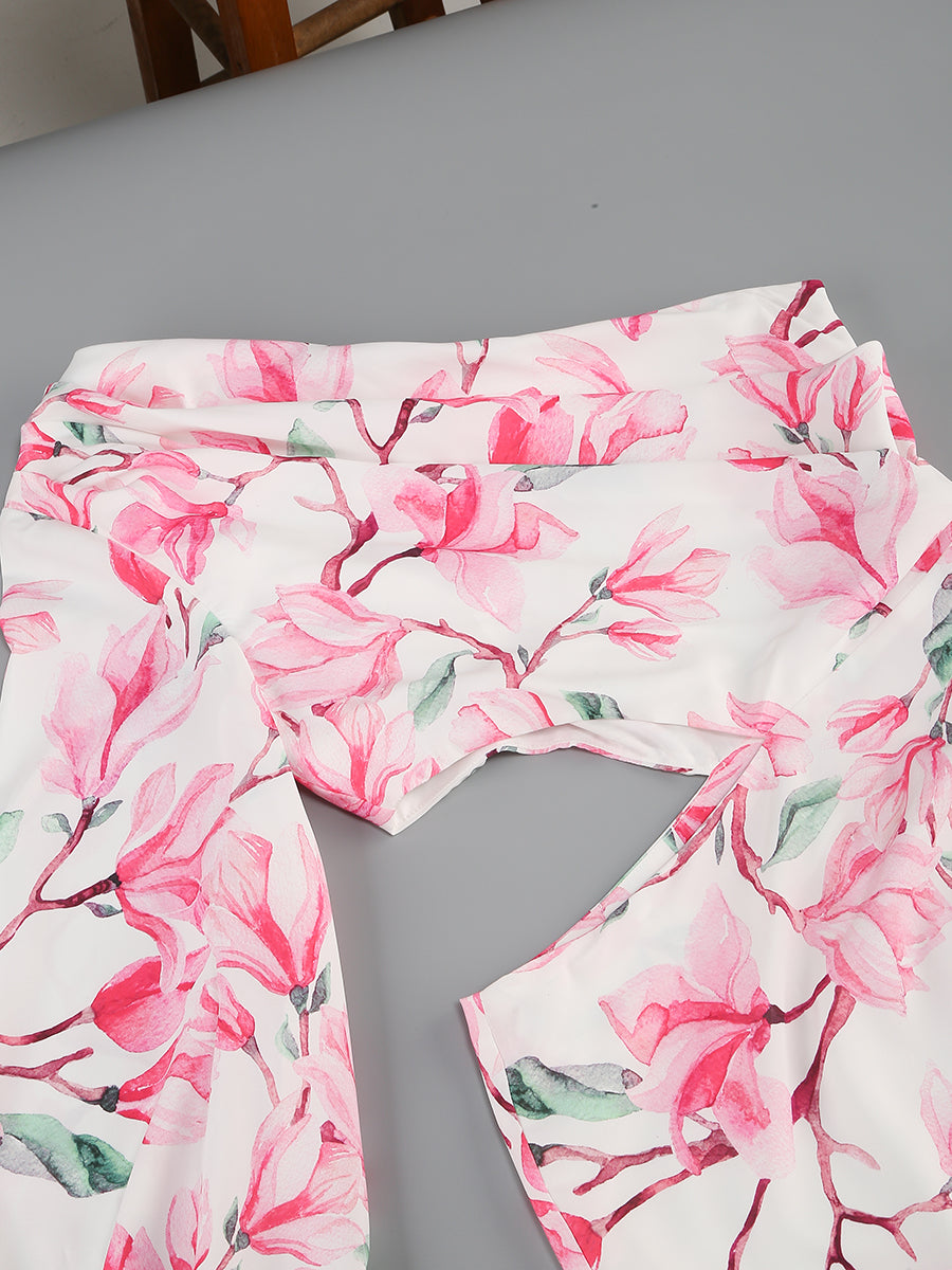 One Sleeve Floral Ruffle Maxi Dress Rose Pink HV1367