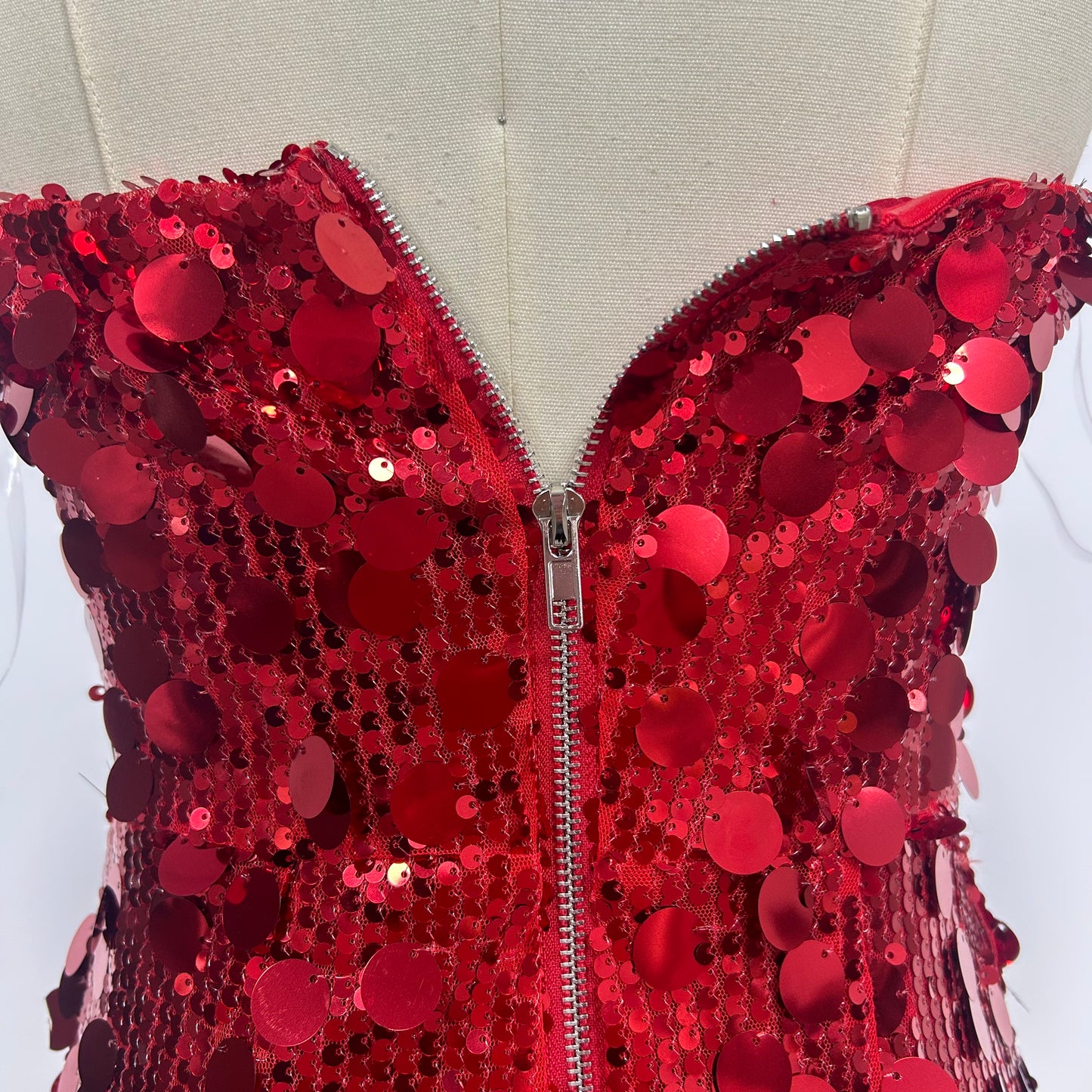 Strapless Big Sequins Maxi Dress Red BB505