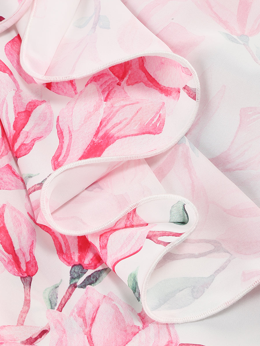 One Sleeve Floral Ruffle Maxi Dress Rose Pink HV1367