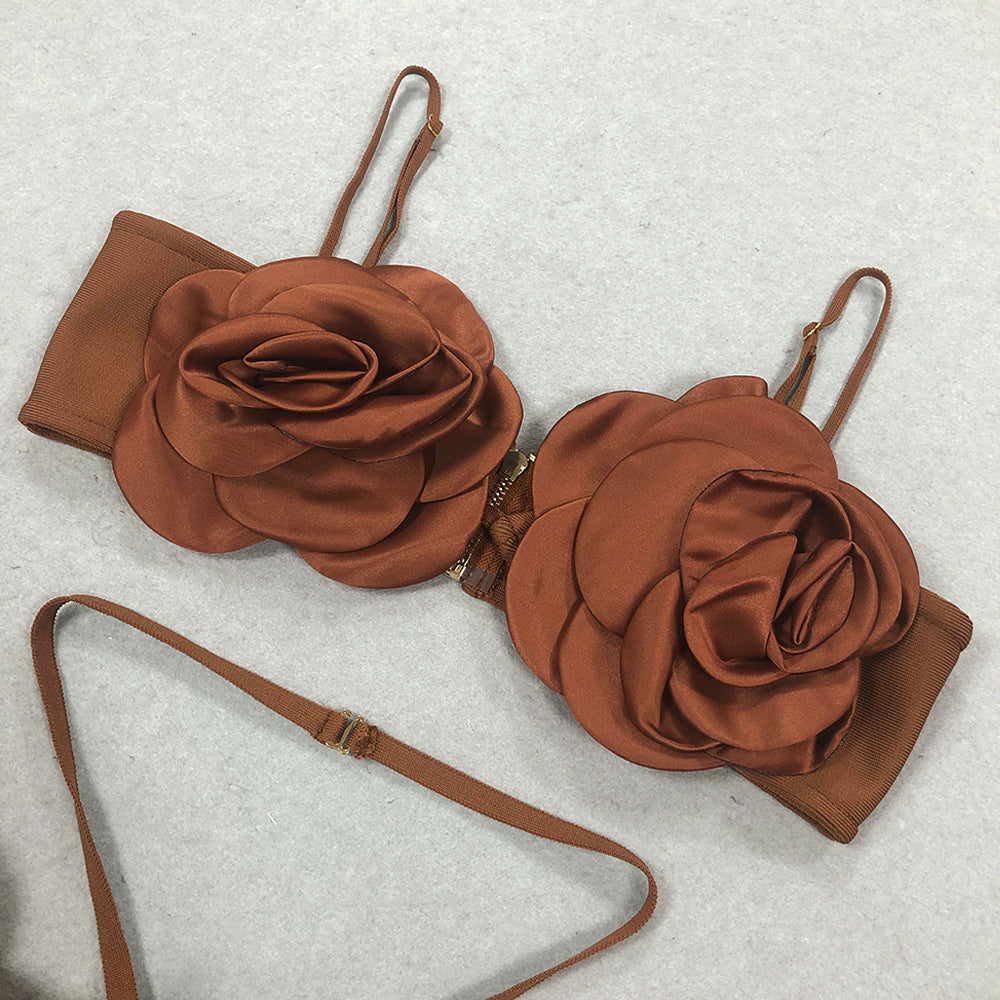 Floral Detail Two Piece Maxi Dress Brown HV1666