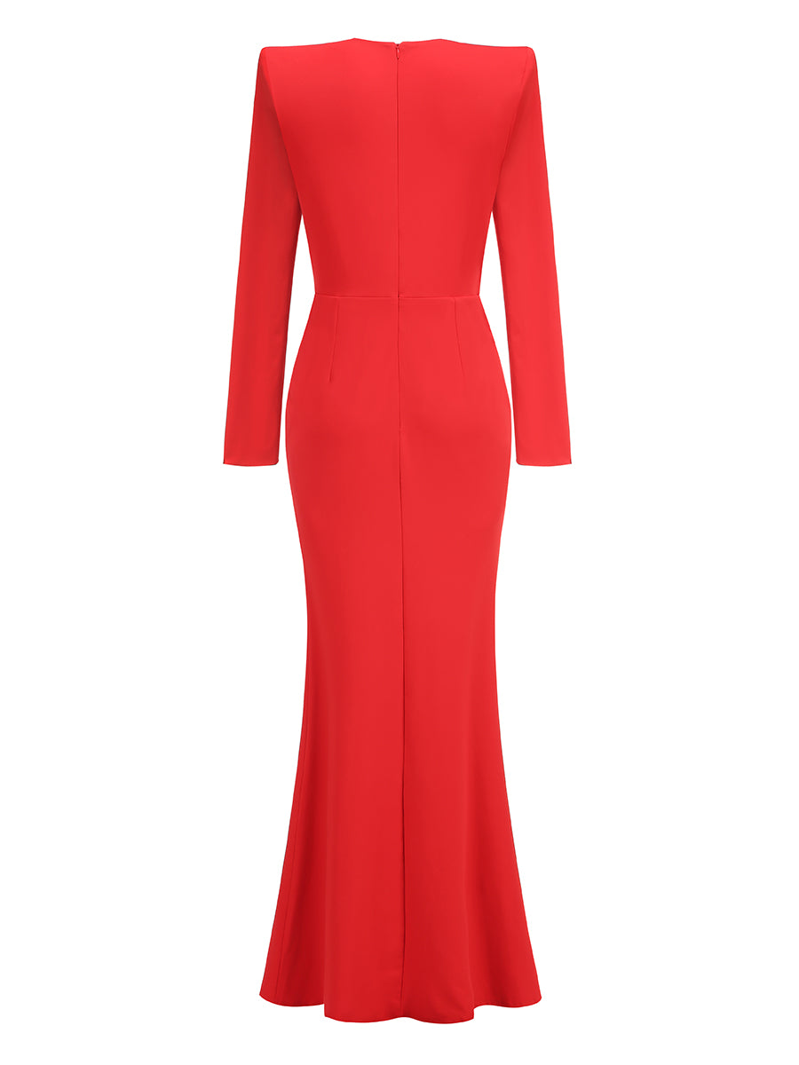 Long Sleeve Draped Embellished Maxi Dress Black HV1178