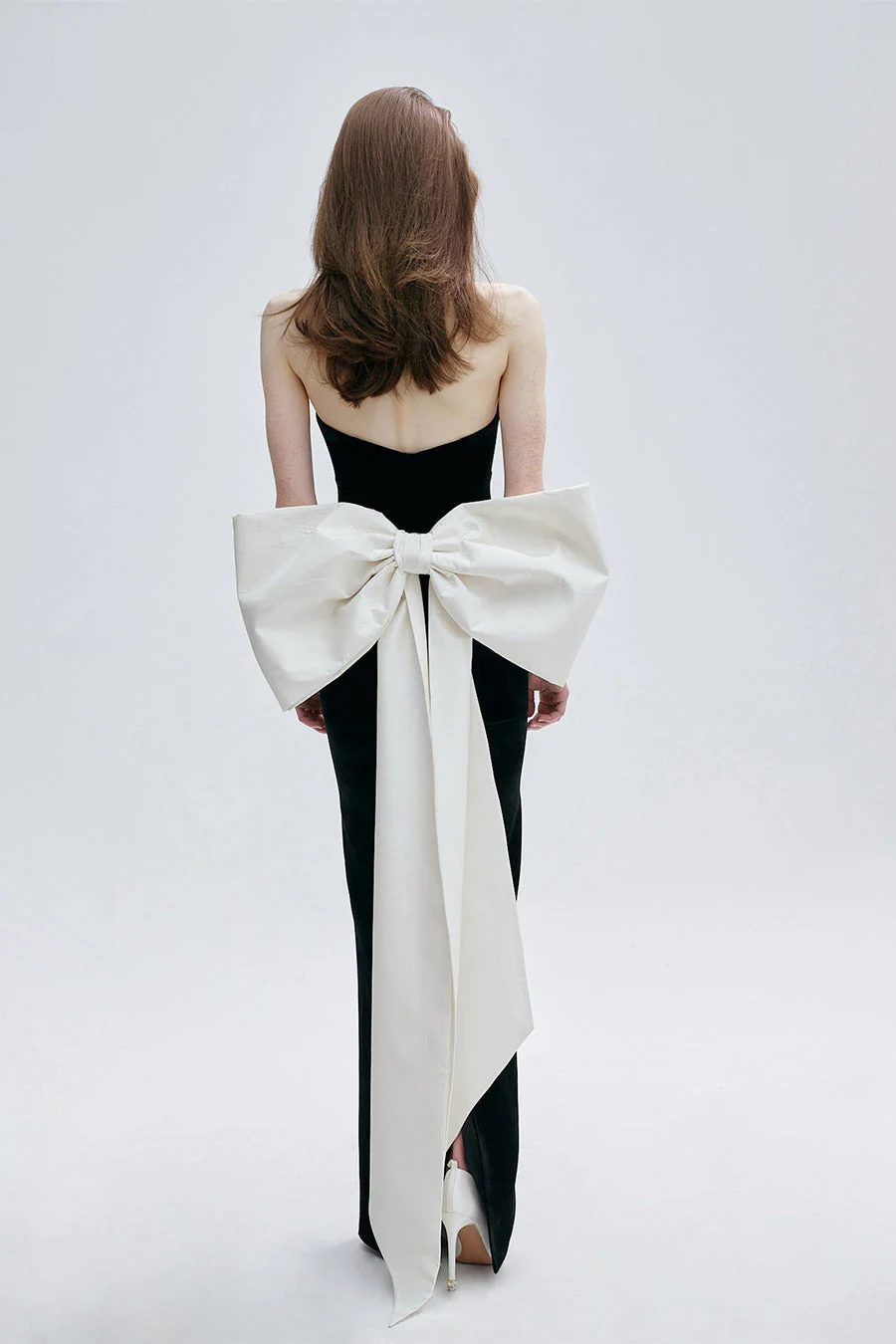 Strapless Bustier Bow Detail Maxi Dress Black White HV10110