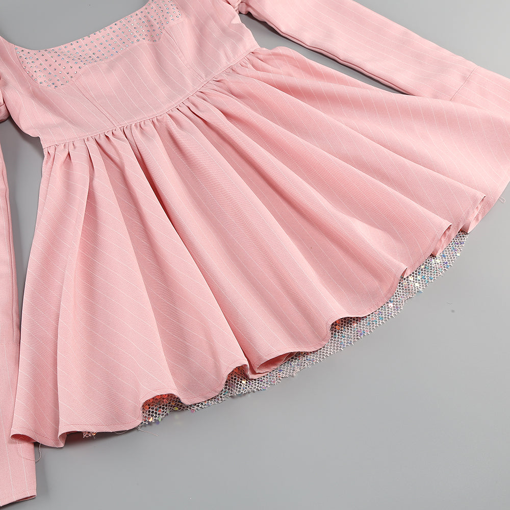 Puff Long Sleeve Crystal Corset A Line Dress HV1246