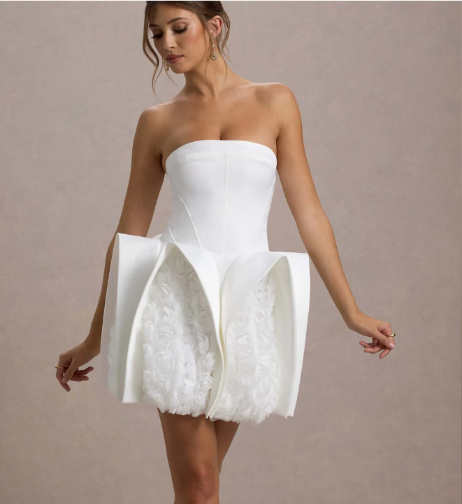 Strapless Puff Dress White