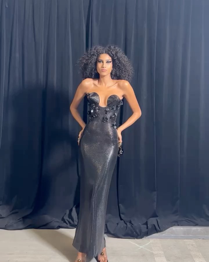 Strapless Bustier Detail Sequin Maxi Dress Black HV9722