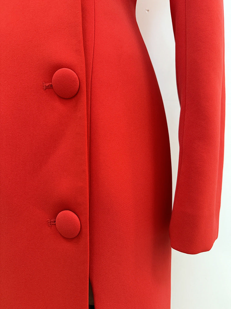 Long Sleeve Midi Coat Dress Red HV1714