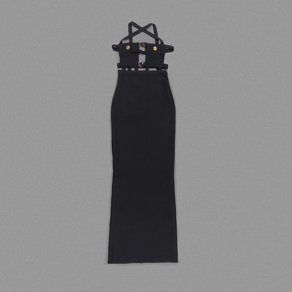 Halter Pocket Bustier Maxi Dress Black HV9900
