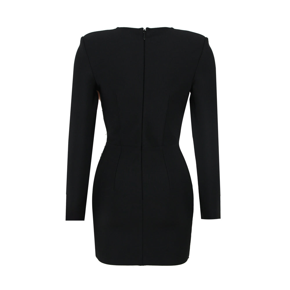 Long Sleeve Crystal Dress Black Nude HV9872