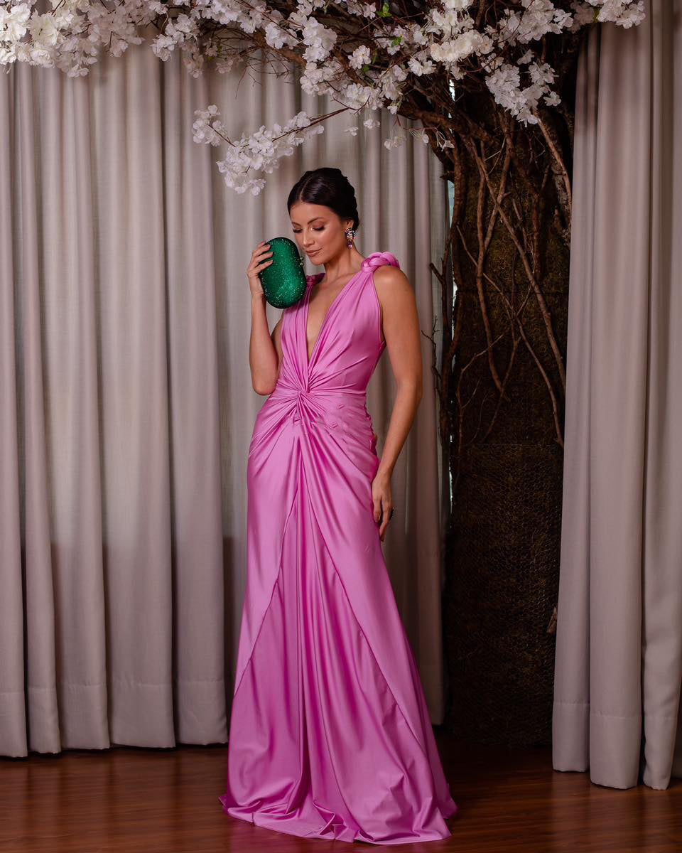 Plunge V Neck Draped Maxi Dress Hot HV1503