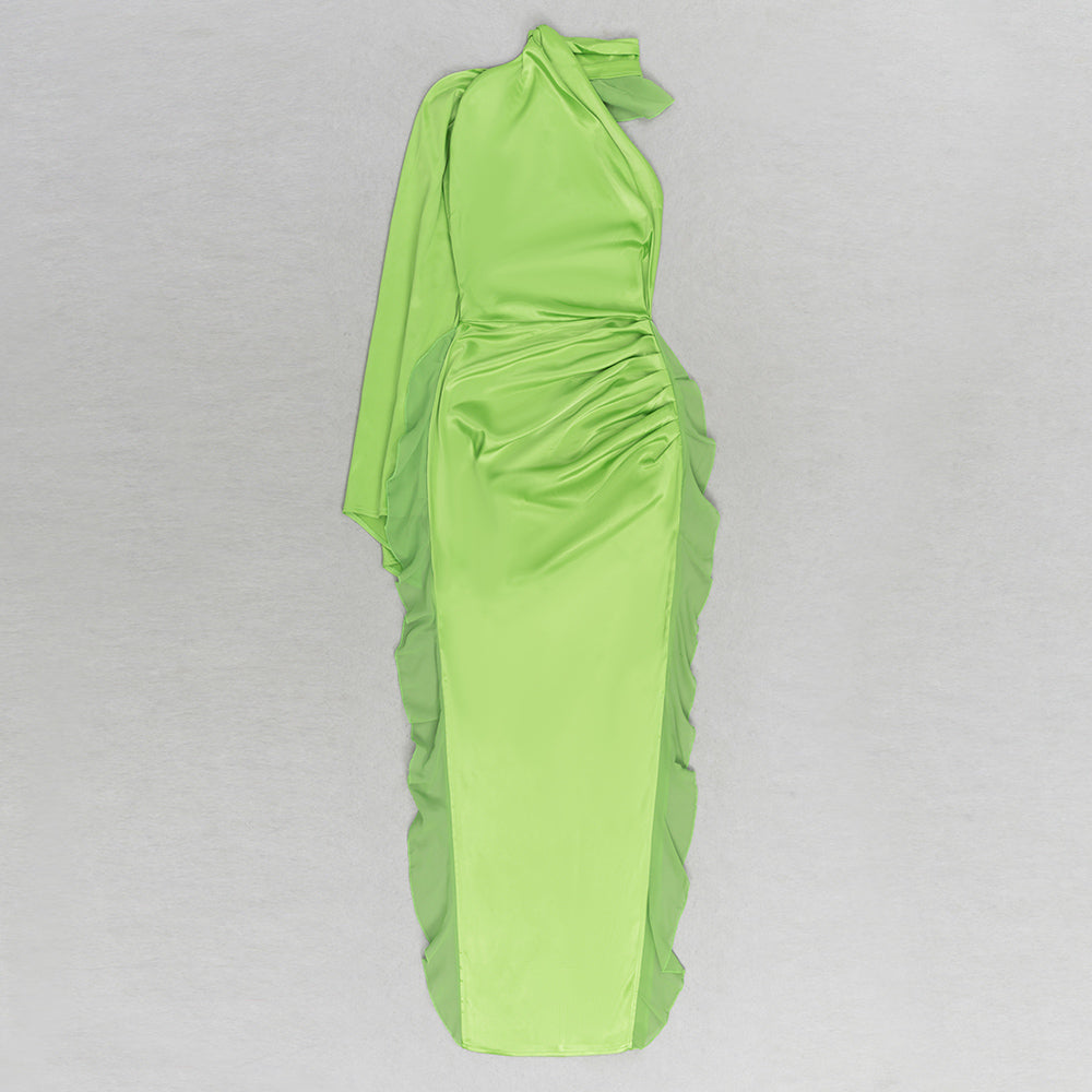 One Sleeve Ruffle Detail Maxi Dress Green HV9697