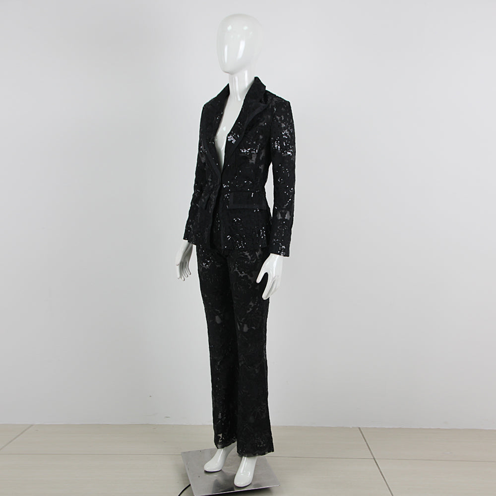 Long Sleeve Sequin Lace Suit HV9305