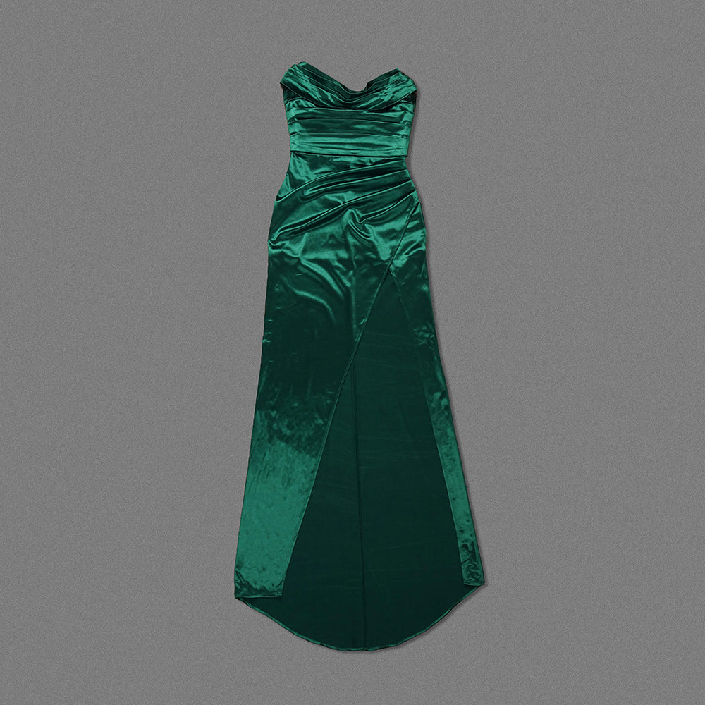 Strapless Draped Maxi Silk Dress Green HV9938
