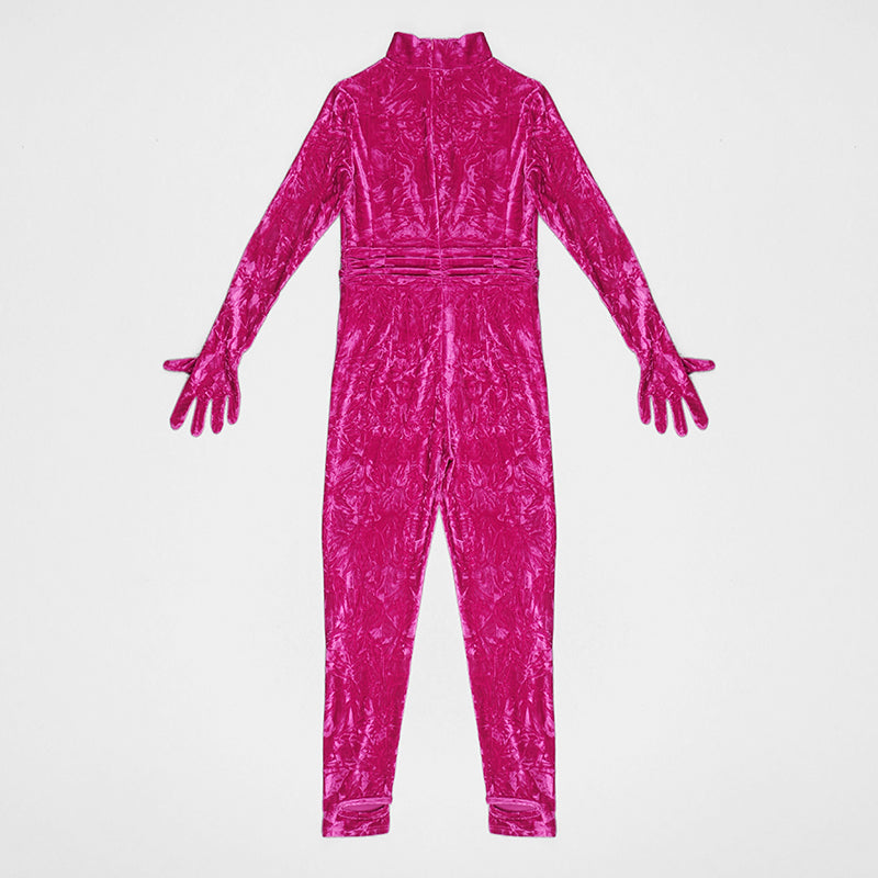 Long Sleeve Velvet Jumpsuit Hot Pink HV8336